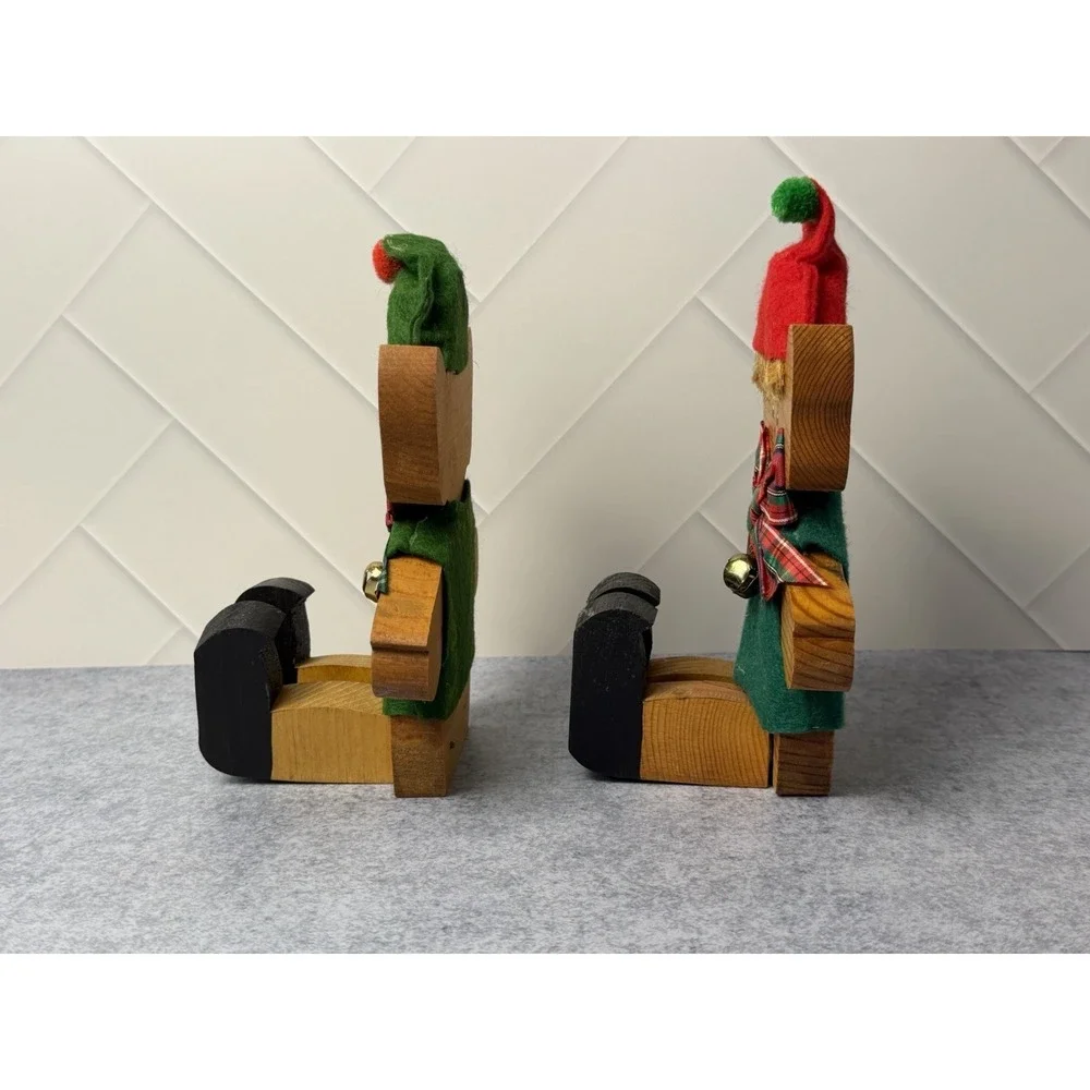 VINTAGE HANDMADE HANDPAINTED WOOD ART ELVES CHRISTMAS DECOR SANTA 8